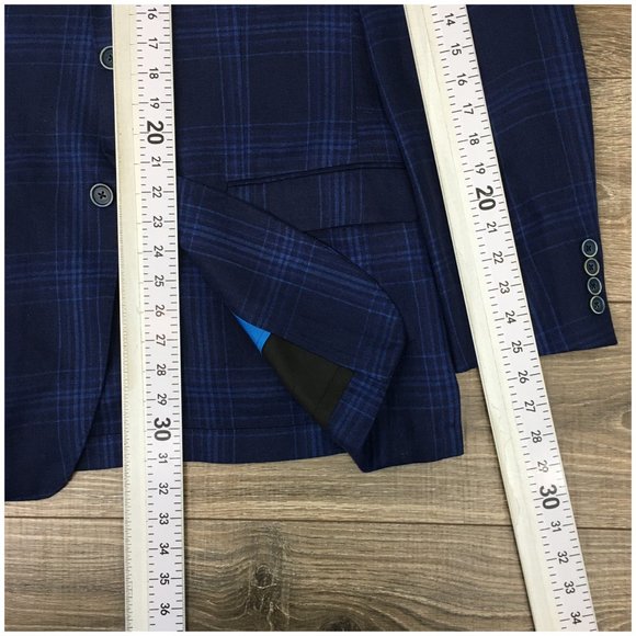 TALLIA Mens Blazer Sport Coat Two Button Casual‎ Jacket Size 38L Linen Blue Suit - Picture 13 of 13